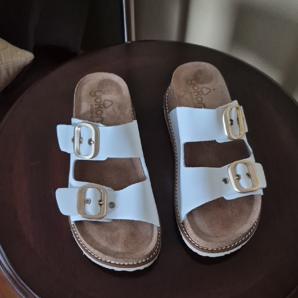 White Double Strap Sandals with Buckles